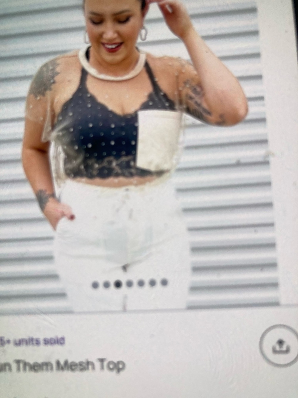 Black Mesh Crop Top with Cream Pocket Detail